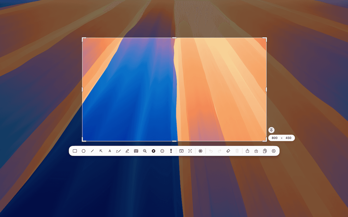TrarrenShot capture selection with editing toolbar on a macOS desktop